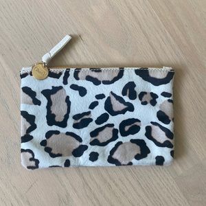 Clare V. Small leopard pony hair pouch